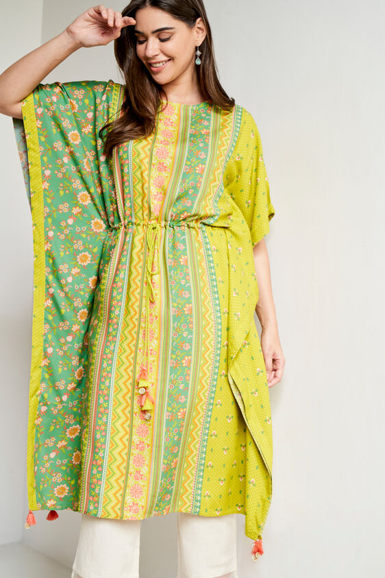 Green Ethnic Motifs Flared Kurta, Green, image 5